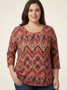 NWT | OFEEFAN Geometric Boho Print Top | Rust & Navy | XL
